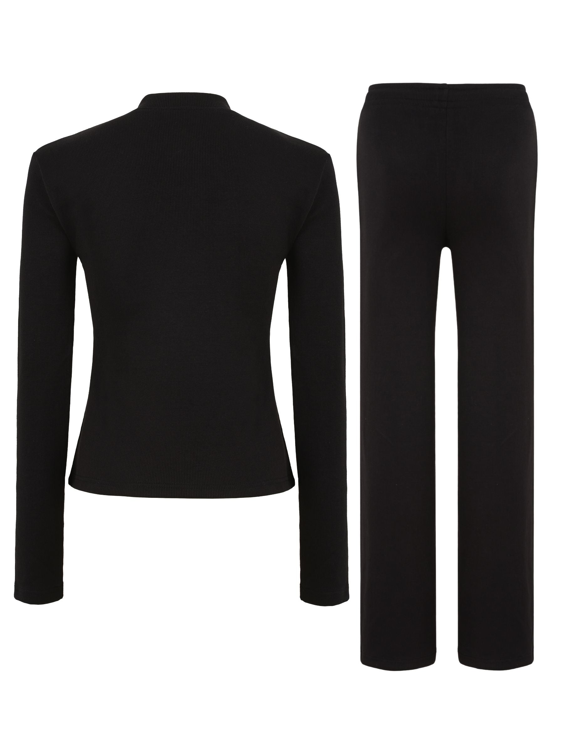 Rib Knit Cardigan & Pants Set - Cozy Ribbed Loungewear 2Pc Set with Button Front