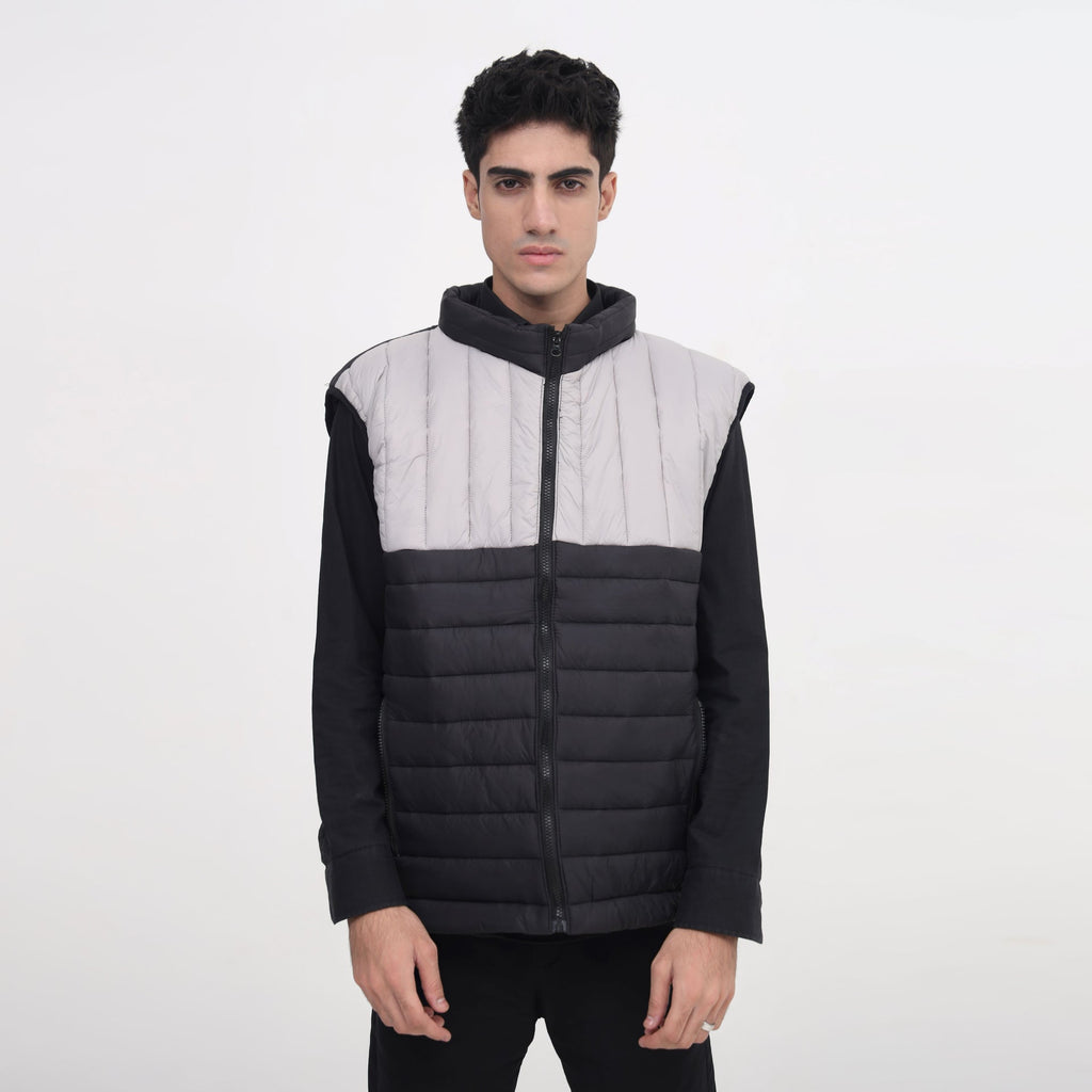 DualTone Quilted Puffer Vest – Gray & Black Sleeveless Jacket