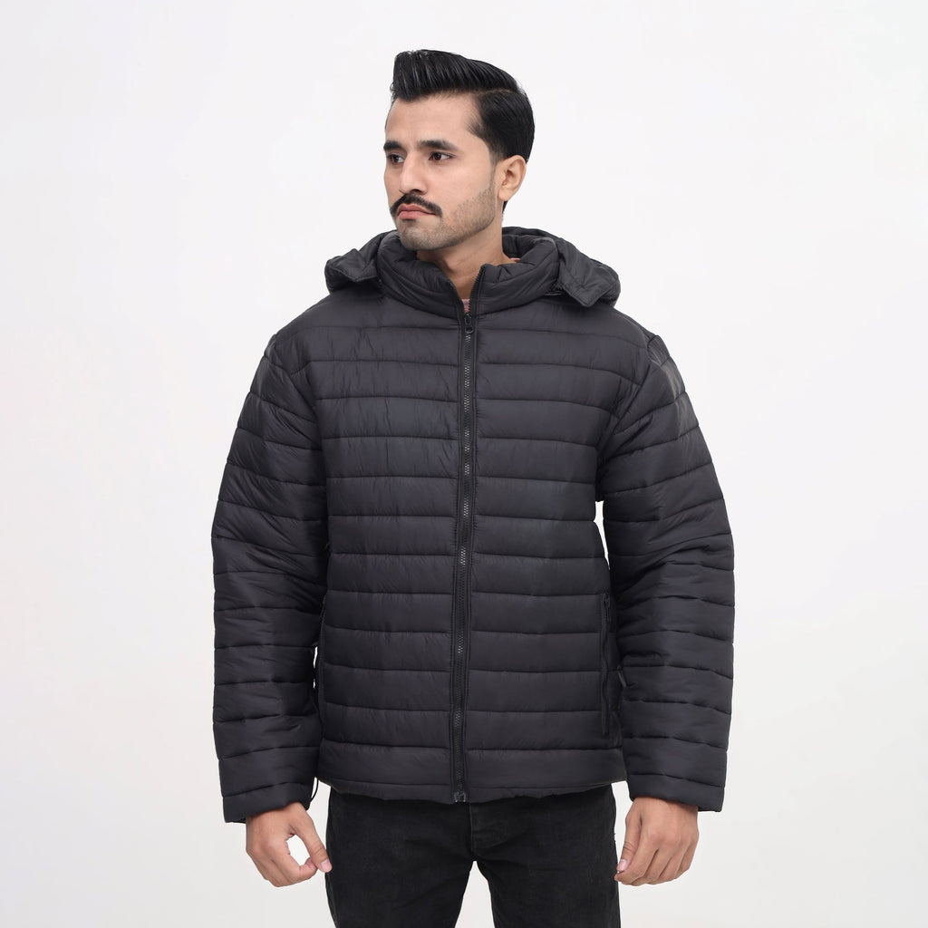 JetBlack Quilted Puffer Coat Hooded & Insulated for Winter