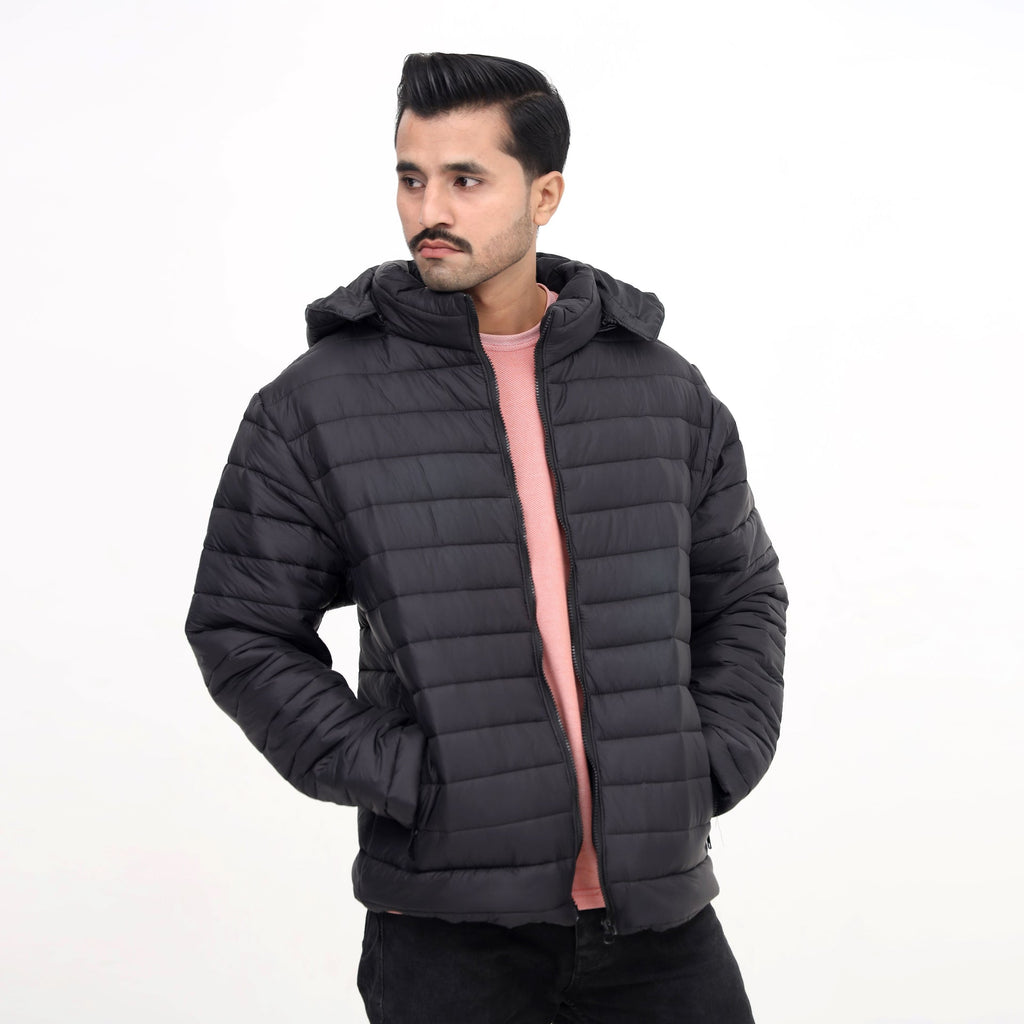JetBlack Quilted Puffer Coat Hooded & Insulated for Winter