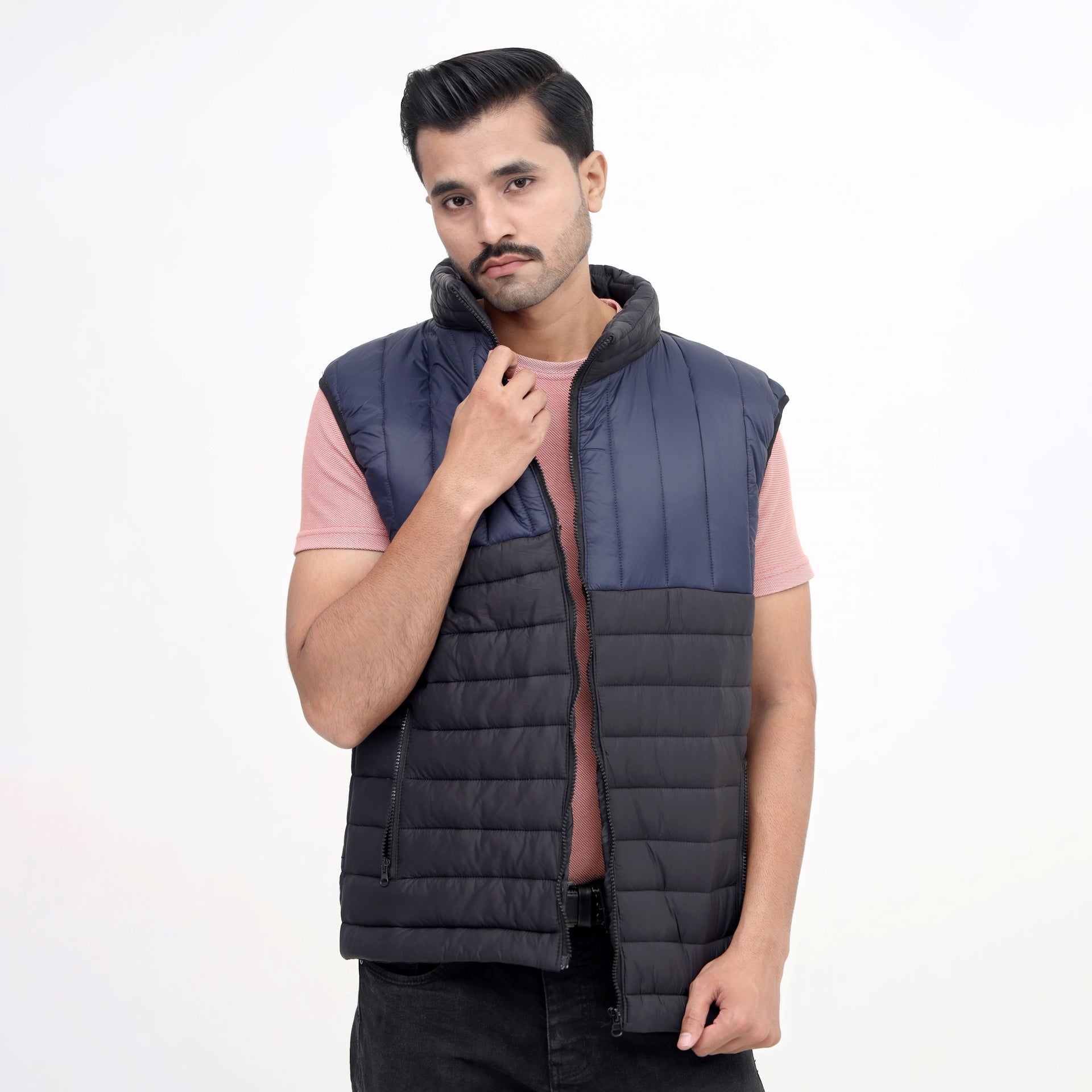 MidnightSplit Quilted Puffer Vest – Navy & Black Sleeveless Jacket
