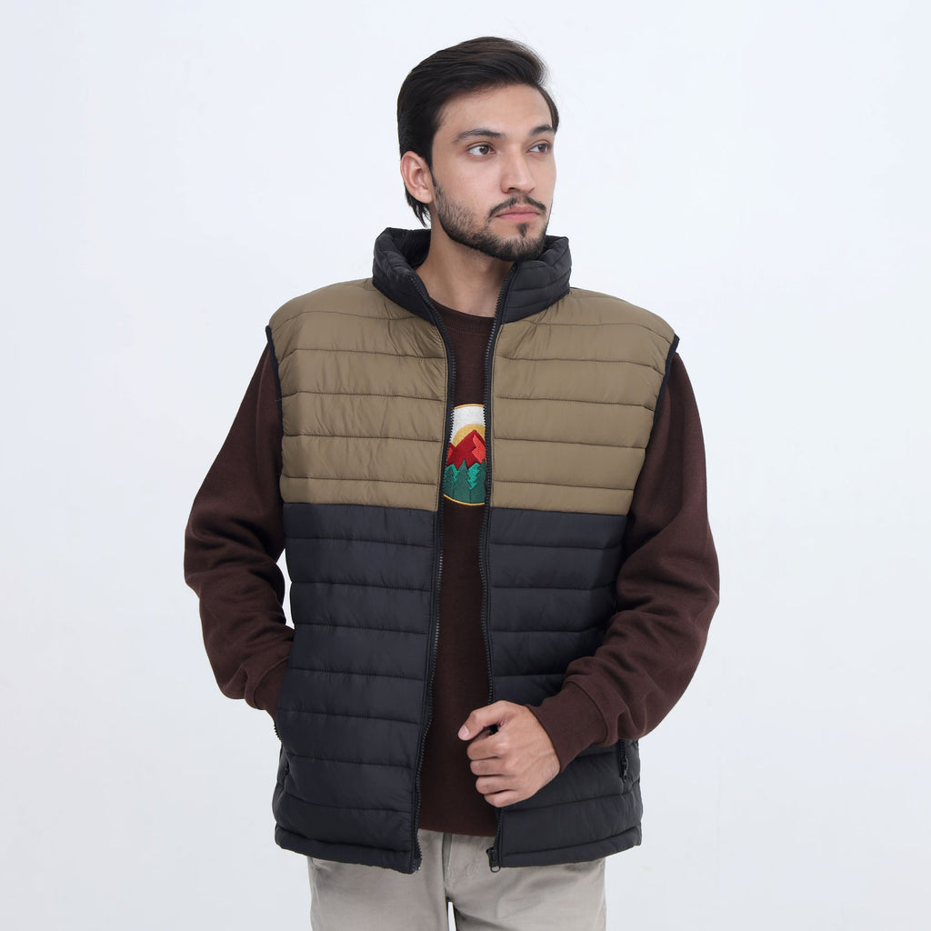 Hanzo SplitTone Quilted Puffer Jacket – Olive & Black Sleeveless Winter Jacket