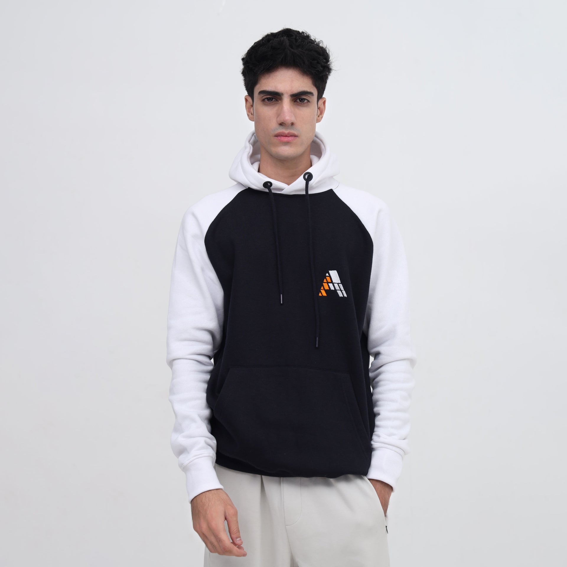 Men Black & White Sweatshirt with Chest Logo