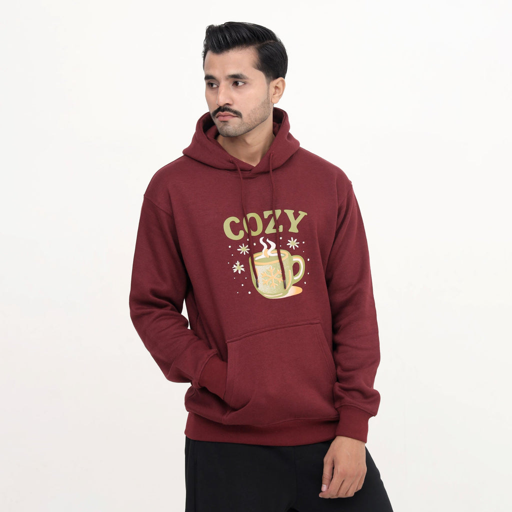 Maroon Sweatshirt with Steaming Mug & Holiday Print