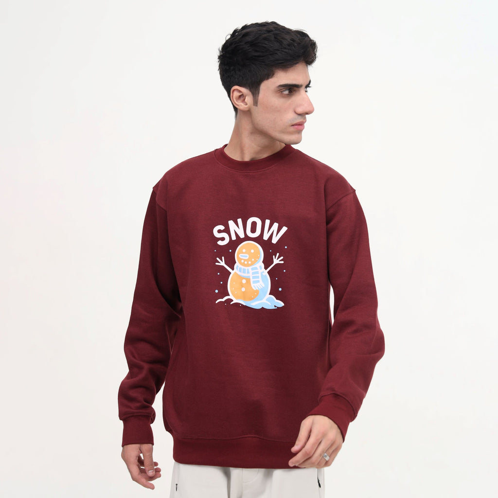 Maroon Pullover with SNOW Print & Snowflakes