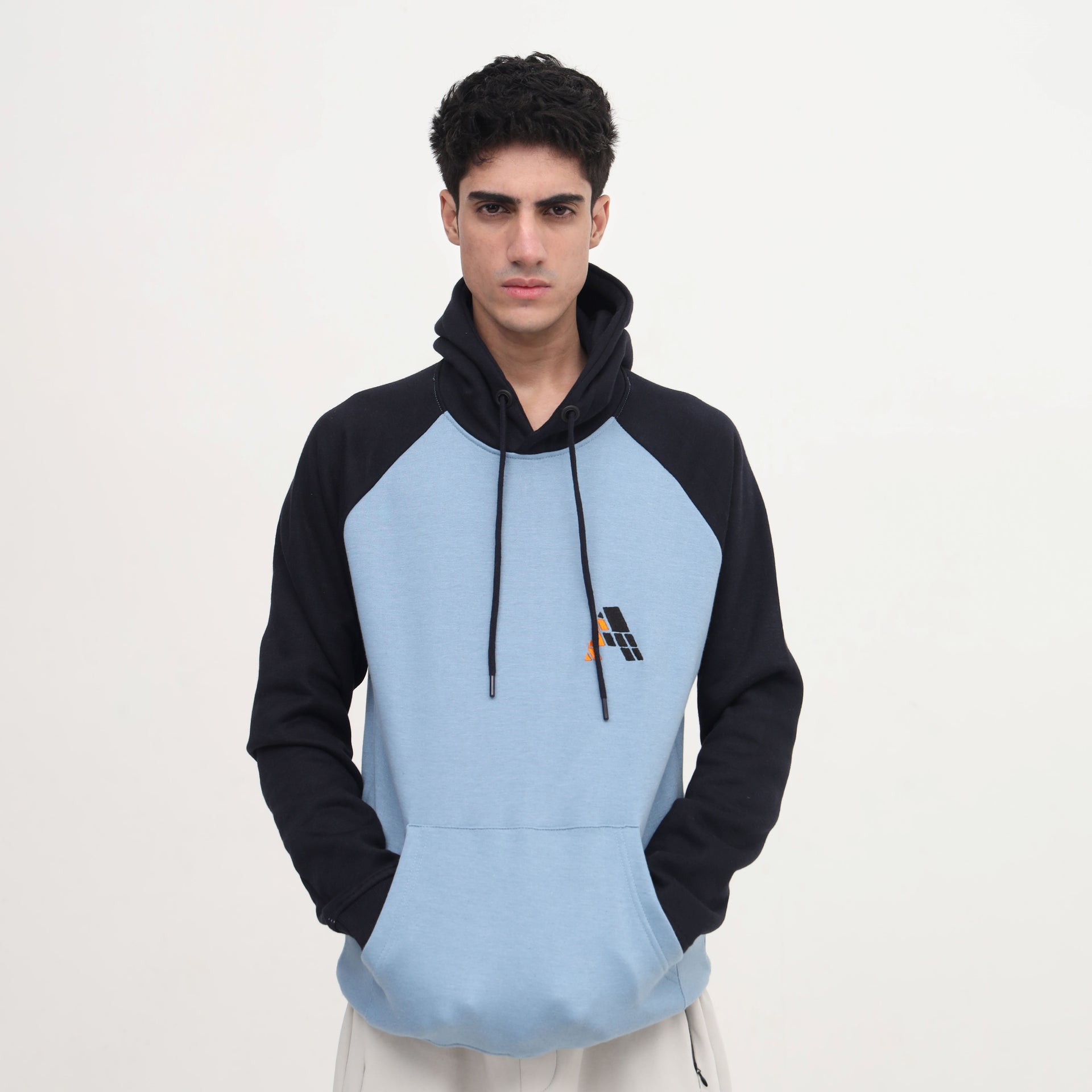 Light Blue & Black Men Pullover with Front Pocket