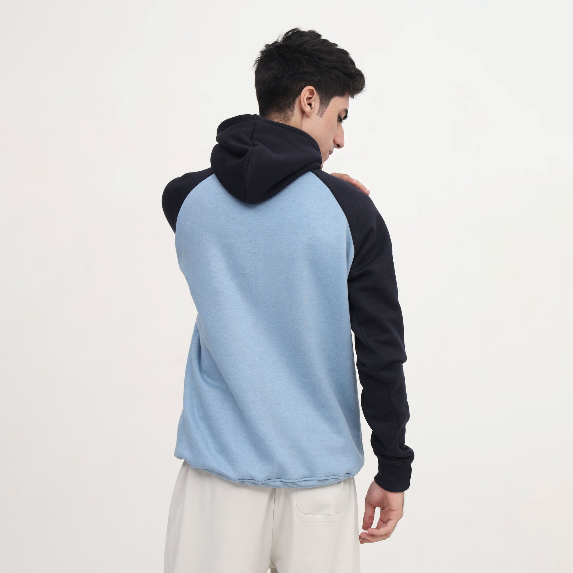 Light Blue & Black Men Pullover with Front Pocket