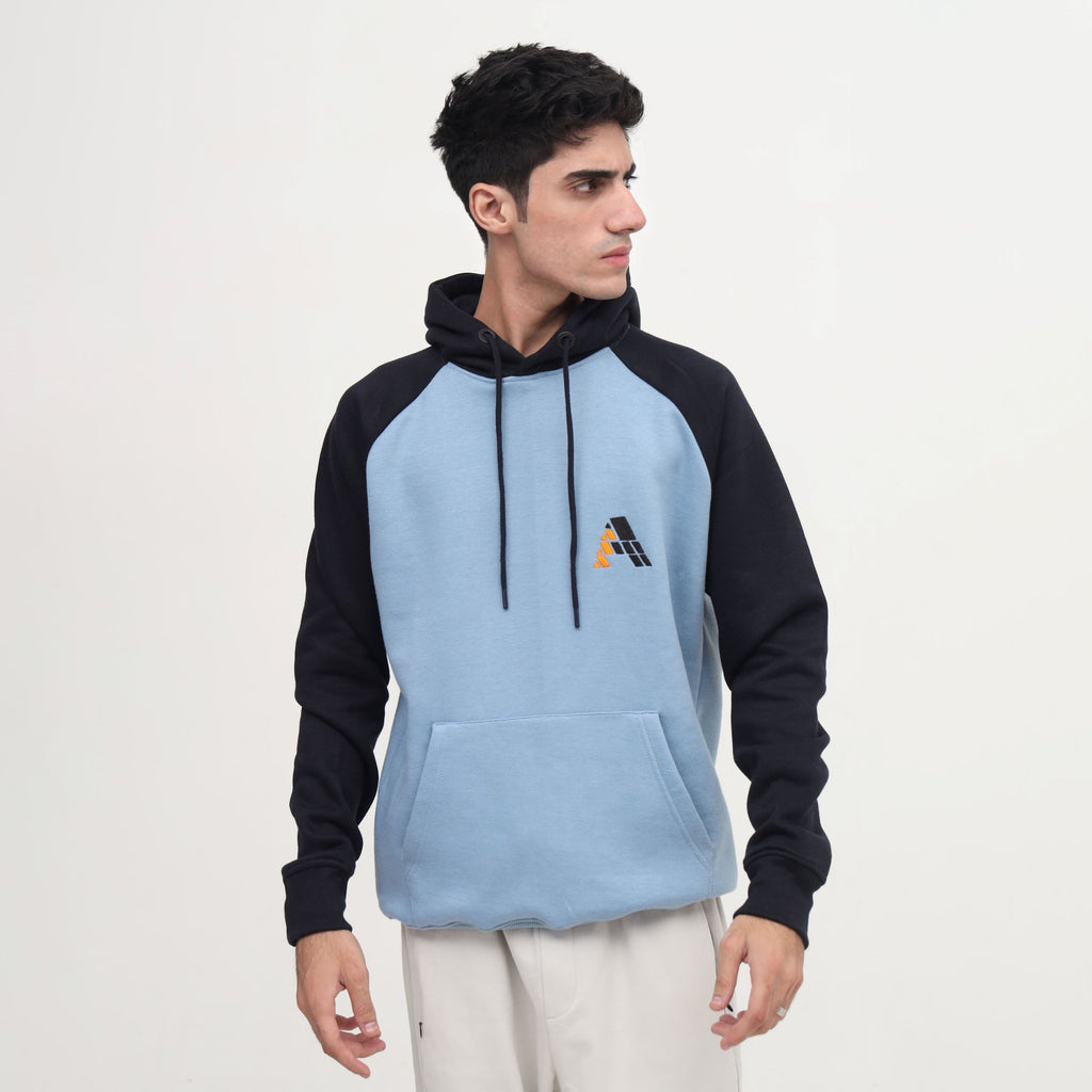 Light Blue & Black Men Pullover with Front Pocket