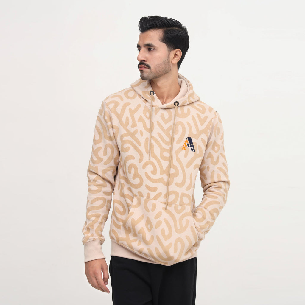 Men’s Beige Patterned Hoodie