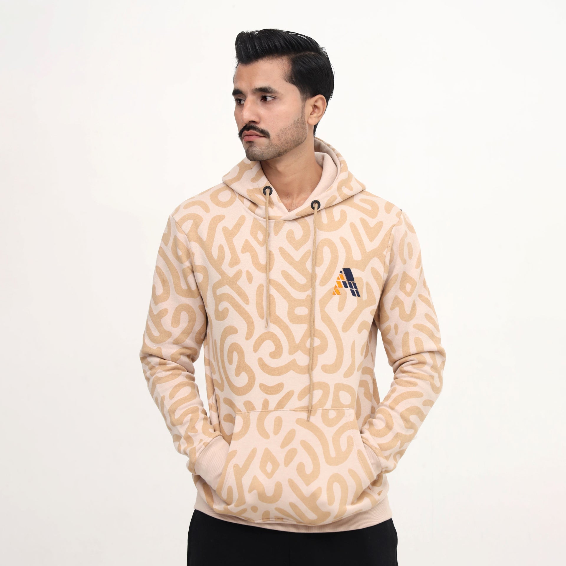 Men’s Beige Patterned Hoodie