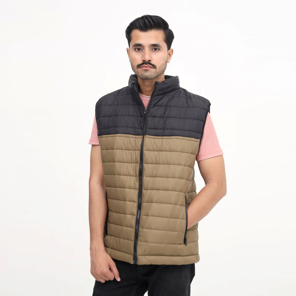 Men Black & Brown Puffer Vest