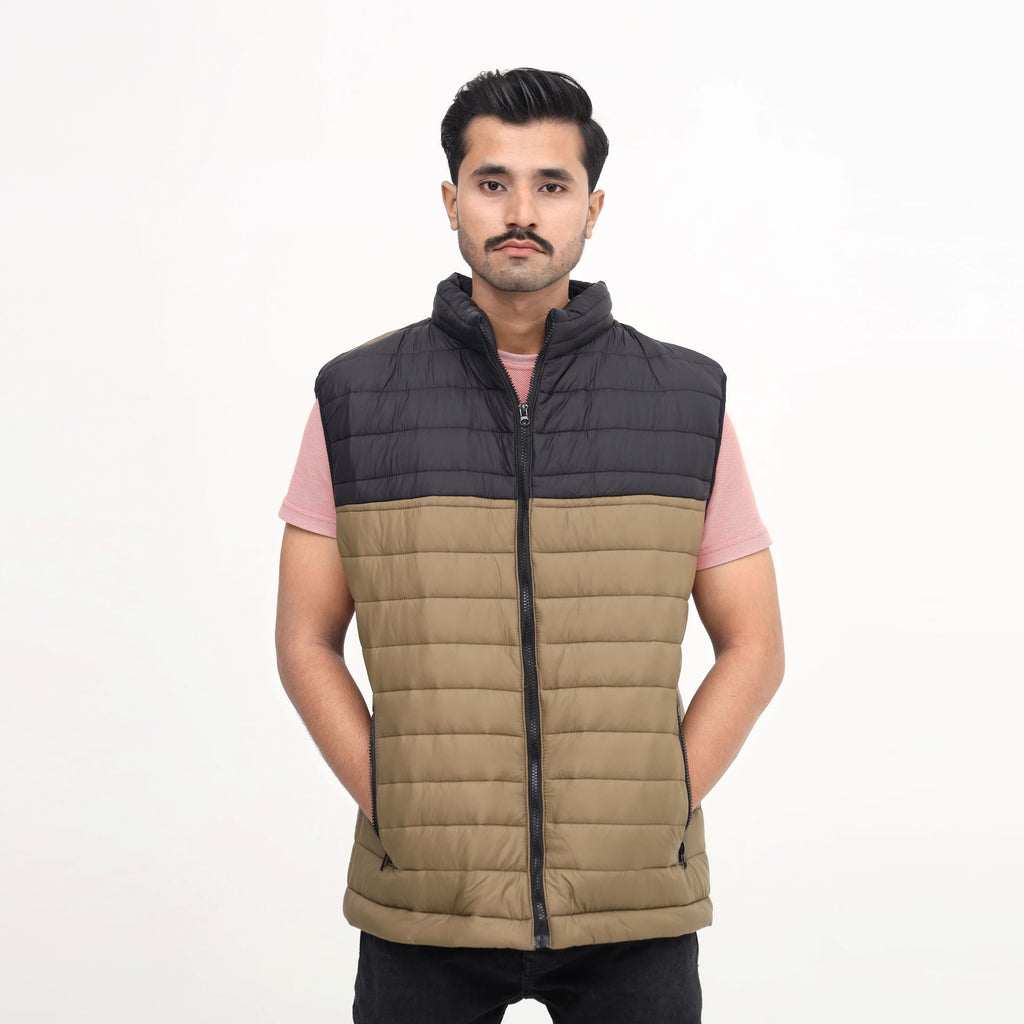 Men Black & Brown Puffer Vest