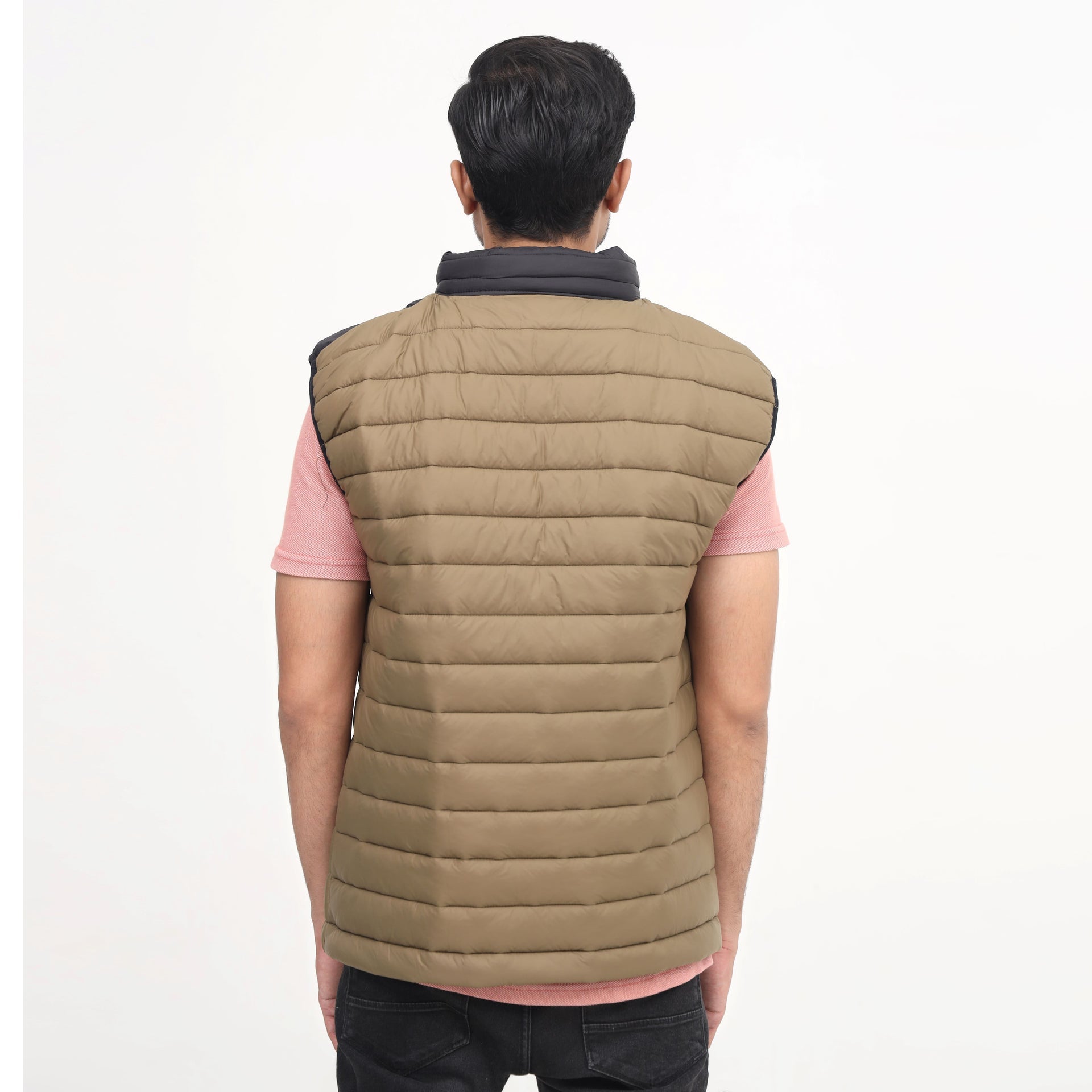 Men Black & Brown Puffer Vest