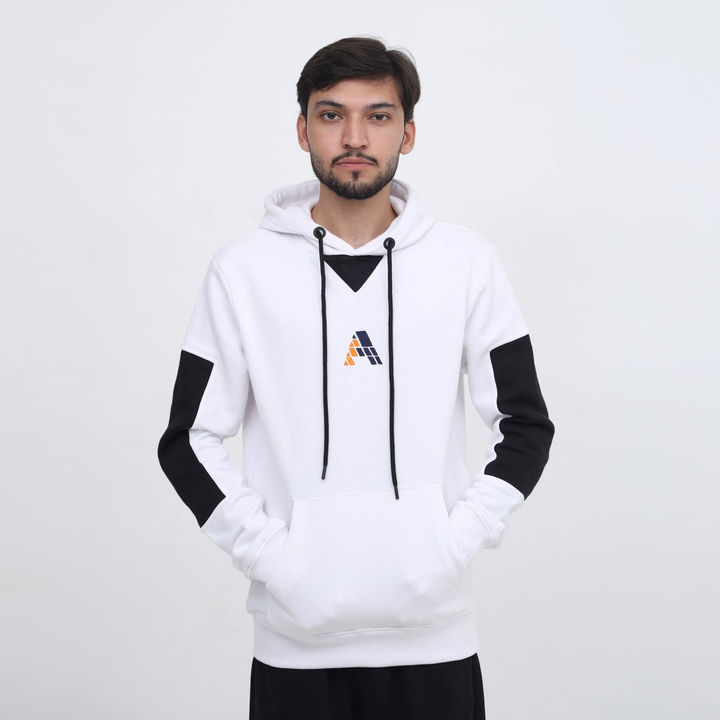 Men White Pattern Pullover Hoodie
