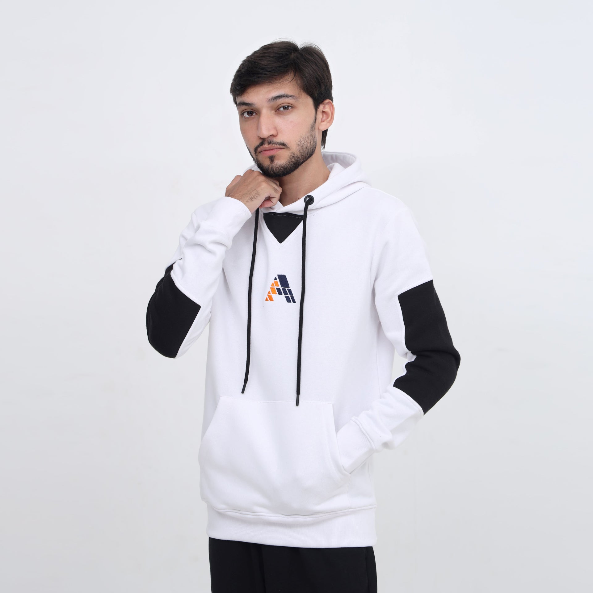 Men White Pattern Pullover Hoodie