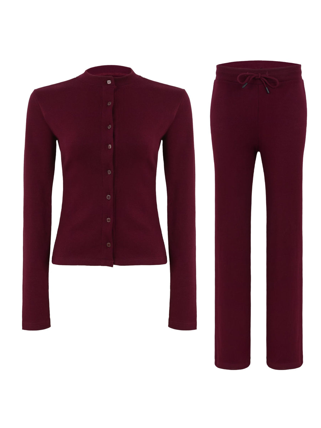 Rib Knit Cardigan & Pants Set - Cozy Ribbed Loungewear 2Pc Set with Button Front
