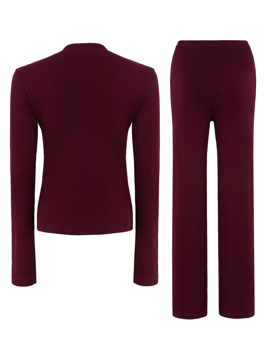 Rib Knit Cardigan & Pants Set - Cozy Ribbed Loungewear 2Pc Set with Button Front