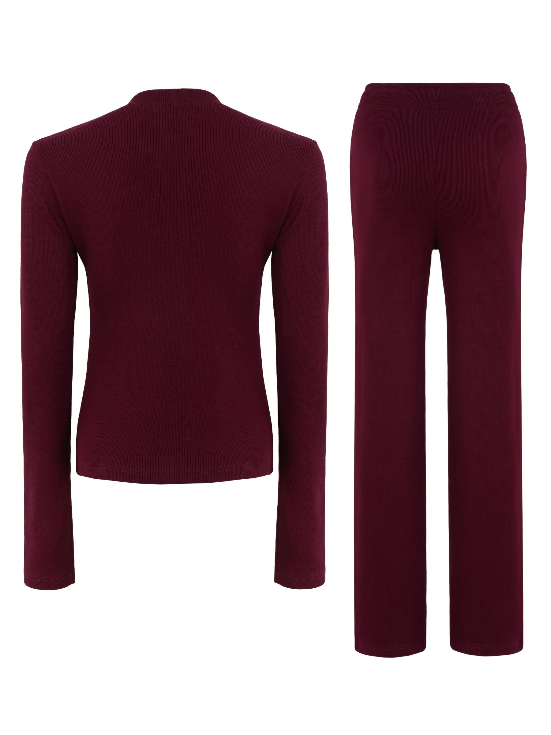 Rib Knit Cardigan & Pants Set - Cozy Ribbed Loungewear 2Pc Set with Button Front