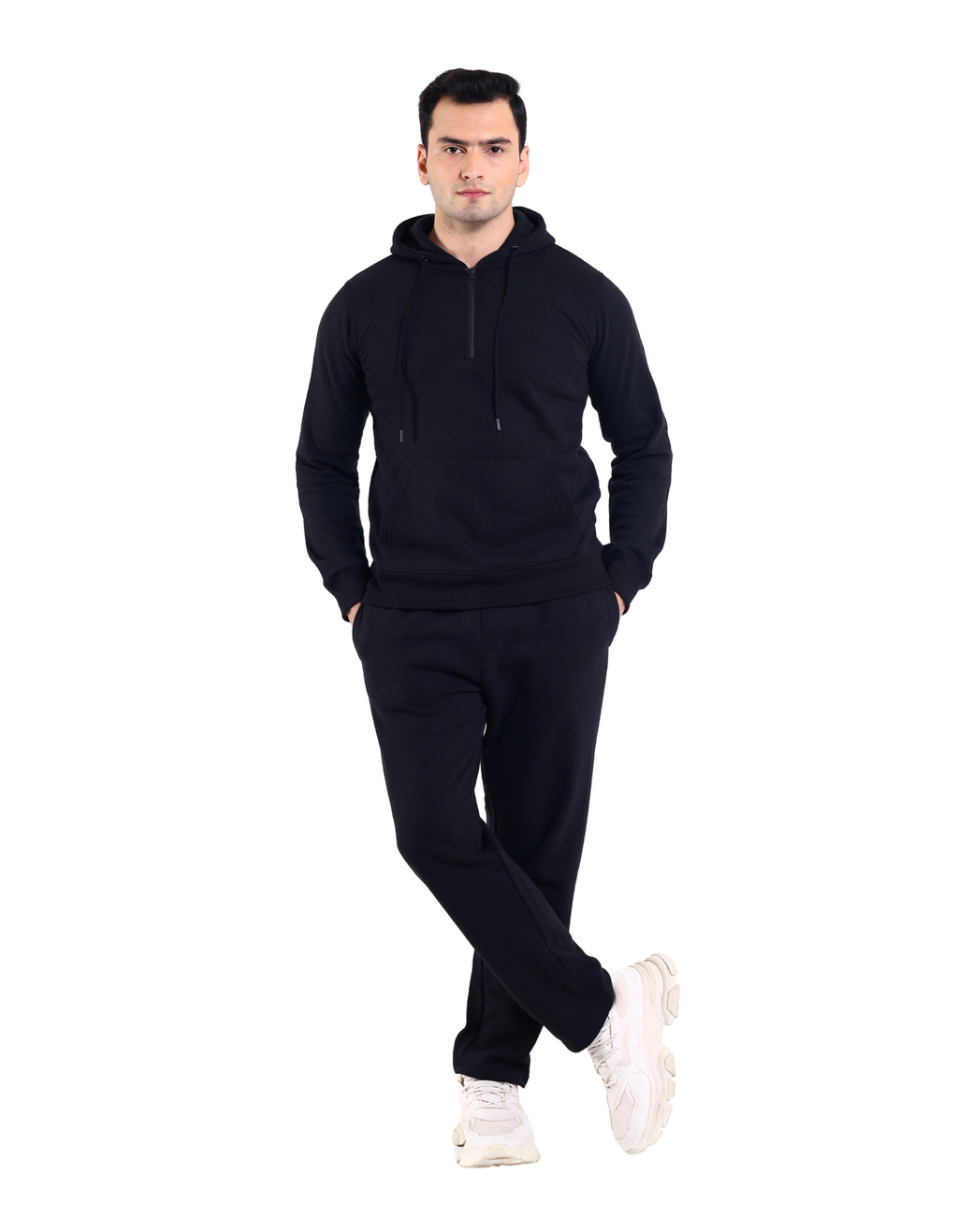 Mens Quarter Zip Pullover Fleece Sweatshirt Tracksuit With Drawstring jogggers