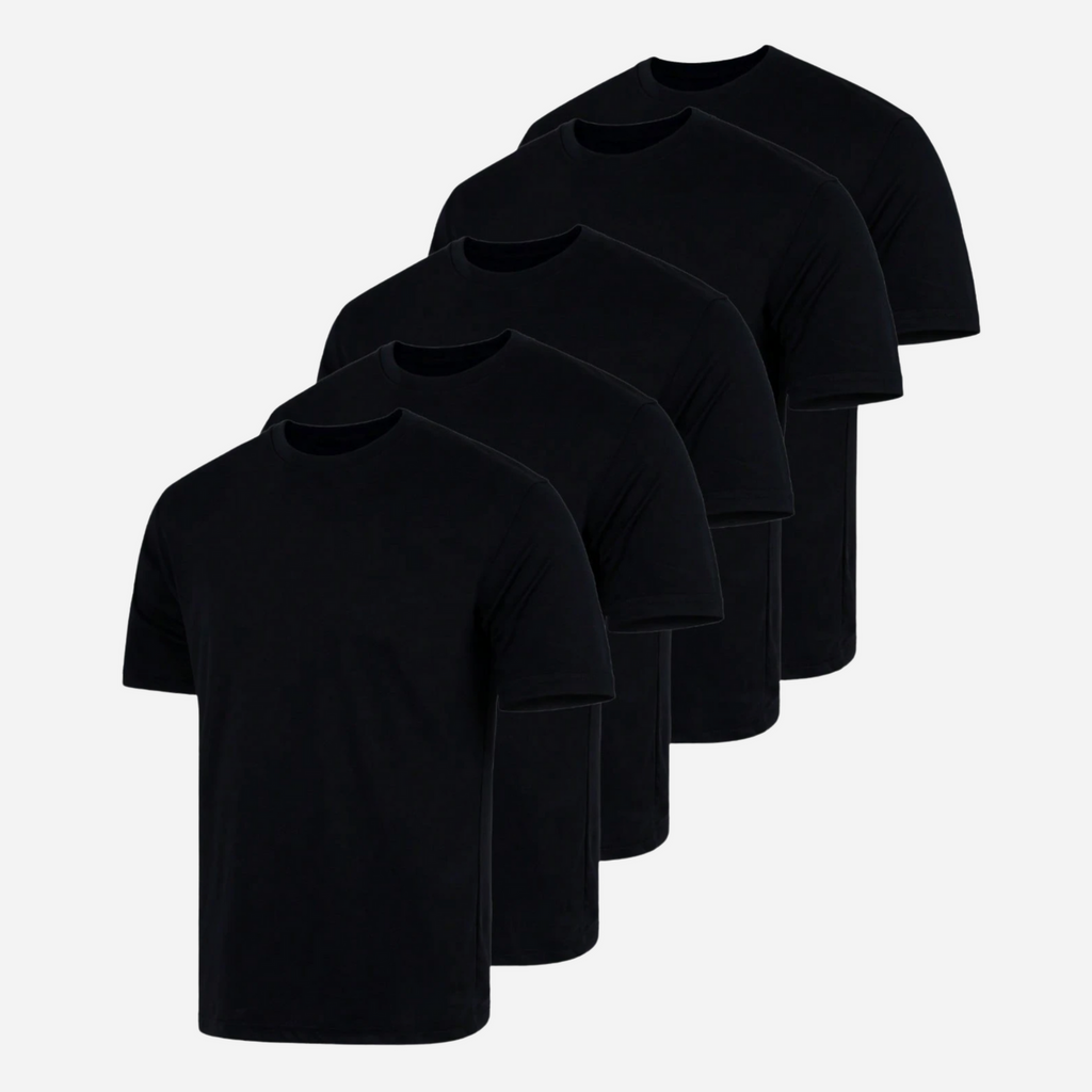 5-Pack Black Men Summer Cotton Shirt - Super Soft Plain Tees